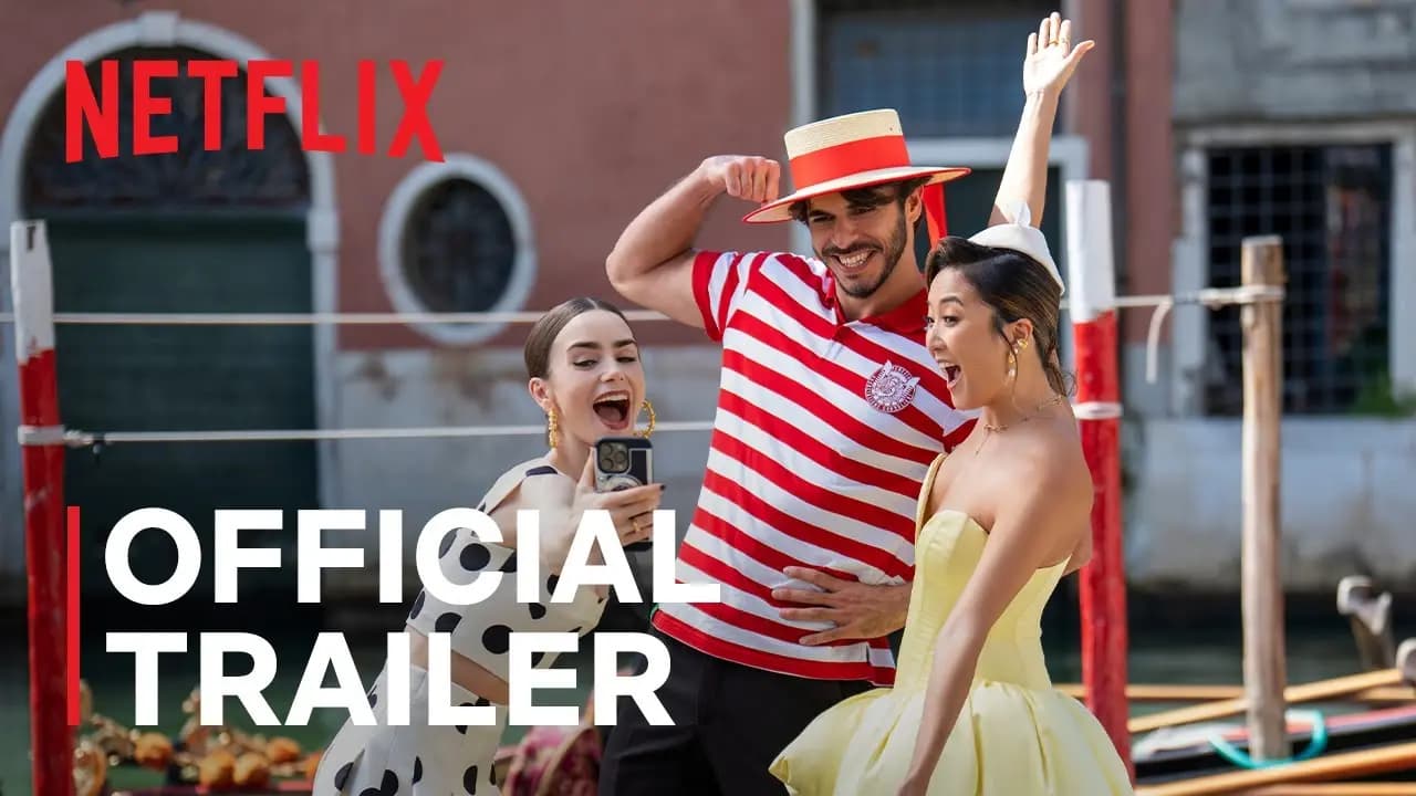 Emily in Paris Season 5 official trailer image featuring Lily Collins in Rome on Netflix