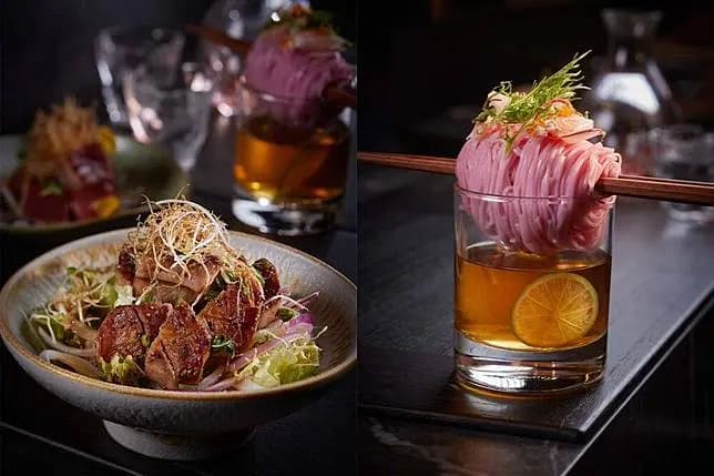 Grilled beef tongue core dish and cold snow crab meat plum somen noodles