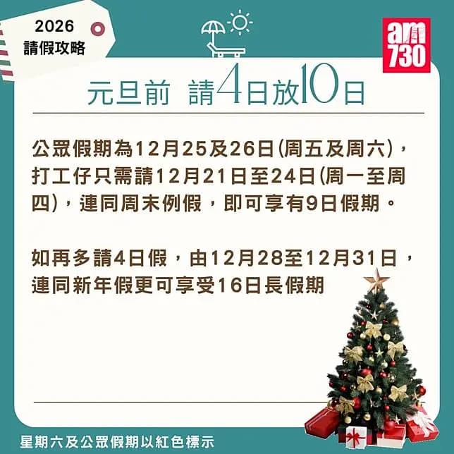 2026年公眾假期請假攻略｜（am730製圖）