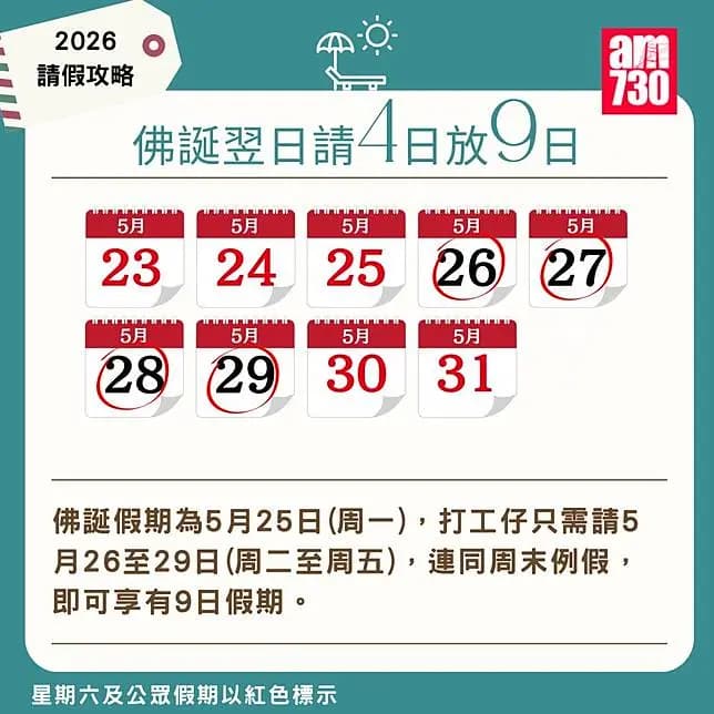 2026年公眾假期請假攻略｜（am730製圖）