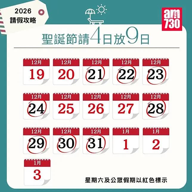 2026年公眾假期請假攻略｜（am730製圖）