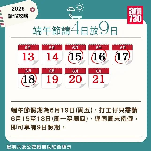 2026年公眾假期請假攻略｜（am730製圖）