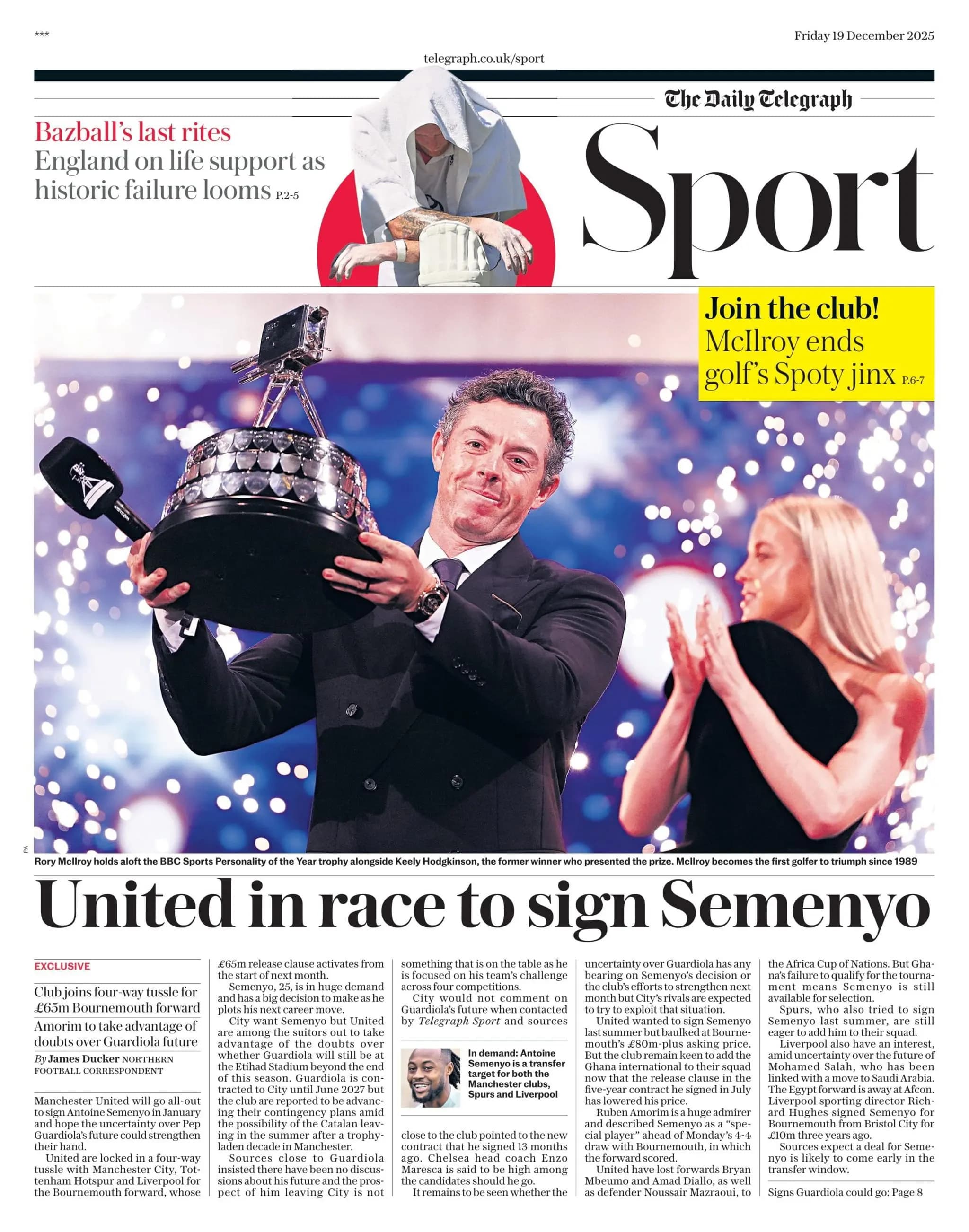 曼联计划1月引进塞梅尼奥——周五足坛流言