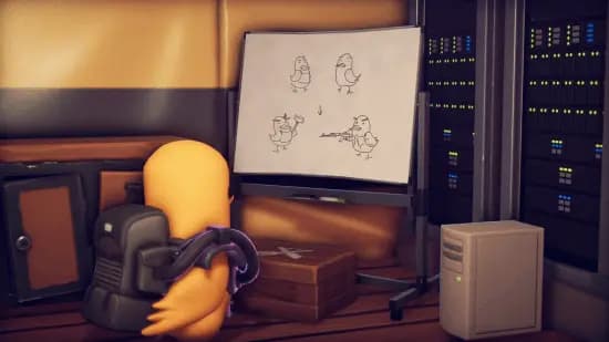 鸭科夫战术白板上手持大锤和重型步枪的鸭子草图，暗示新角色形象