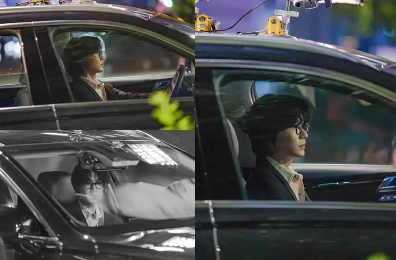 韩剧Love Me幕后花絮：演员张栗饰演的朱道贤神情严肃地驾驶汽车