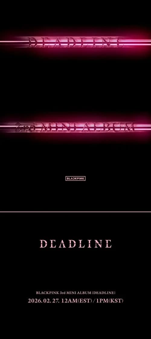 BLACKPINK第三张迷你专辑DEADLINE预告海报，粉色光束穿透黑暗